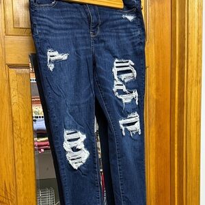 American Eagle Outfitters Dark Blue Distressed Boyfriend Jeans